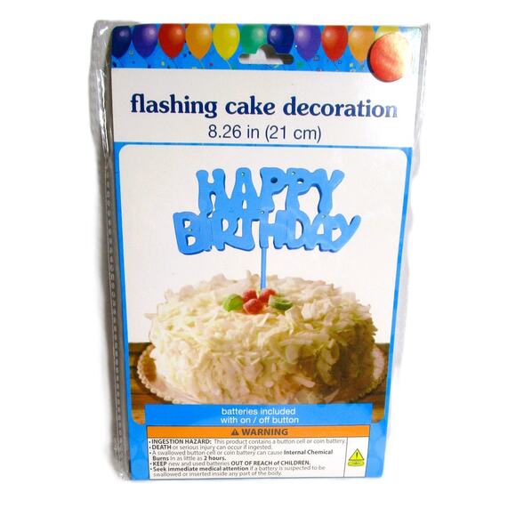 Greenbrier Happy Birthday Flashing Cake Topper Decoration Blue Battery Plastic - Picture 1 of 2